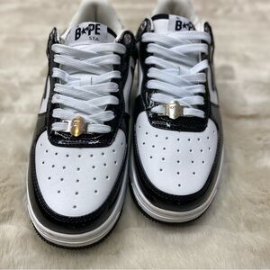 WOMEN’S A Bathing Ape Bape Sta Low Black White Patent Sneakers